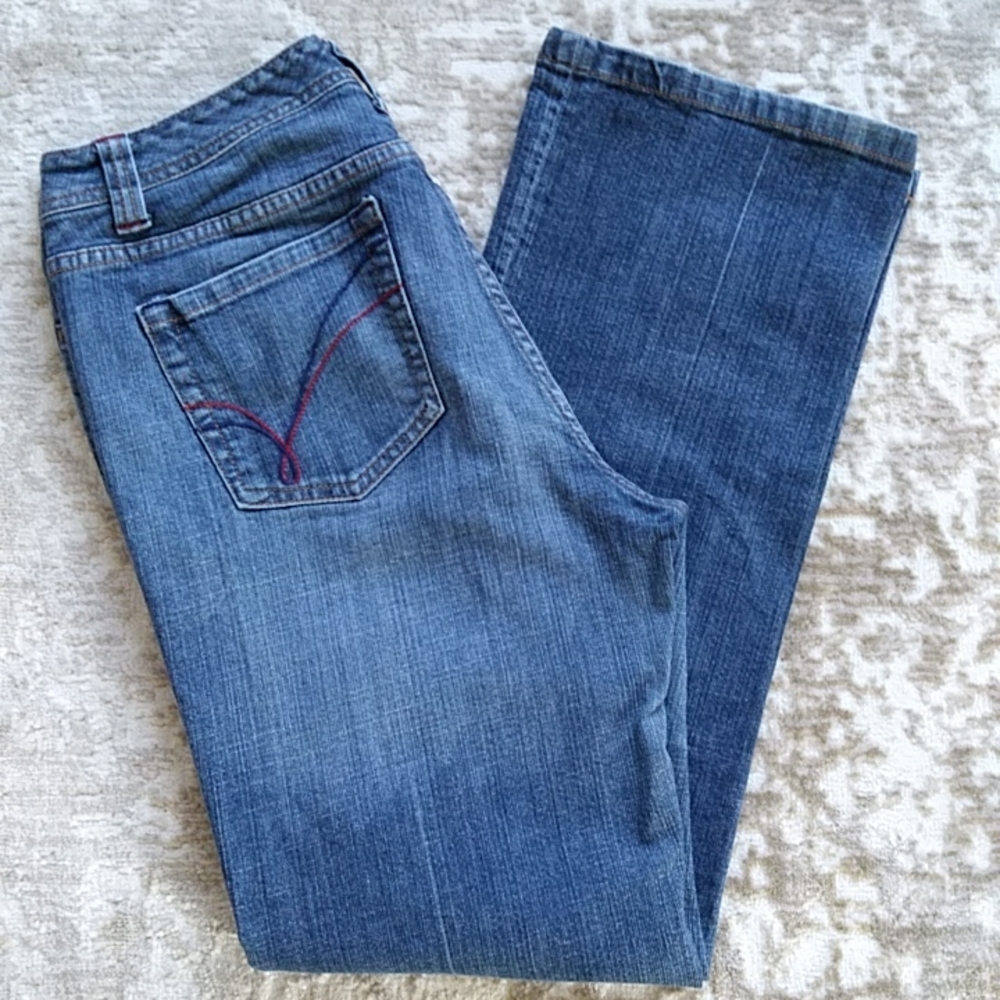 Venezia Denim Splash of Red Straight Leg Jeans Plus Size 14